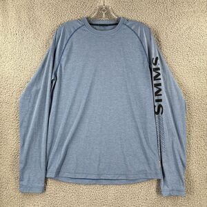 Simms Shirt Mens Large L Long Sleeve SolarFlex UPF Performance Fishing Blue